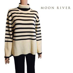 Moon River Cream Striped Turtleneck Sweater NWT Small
